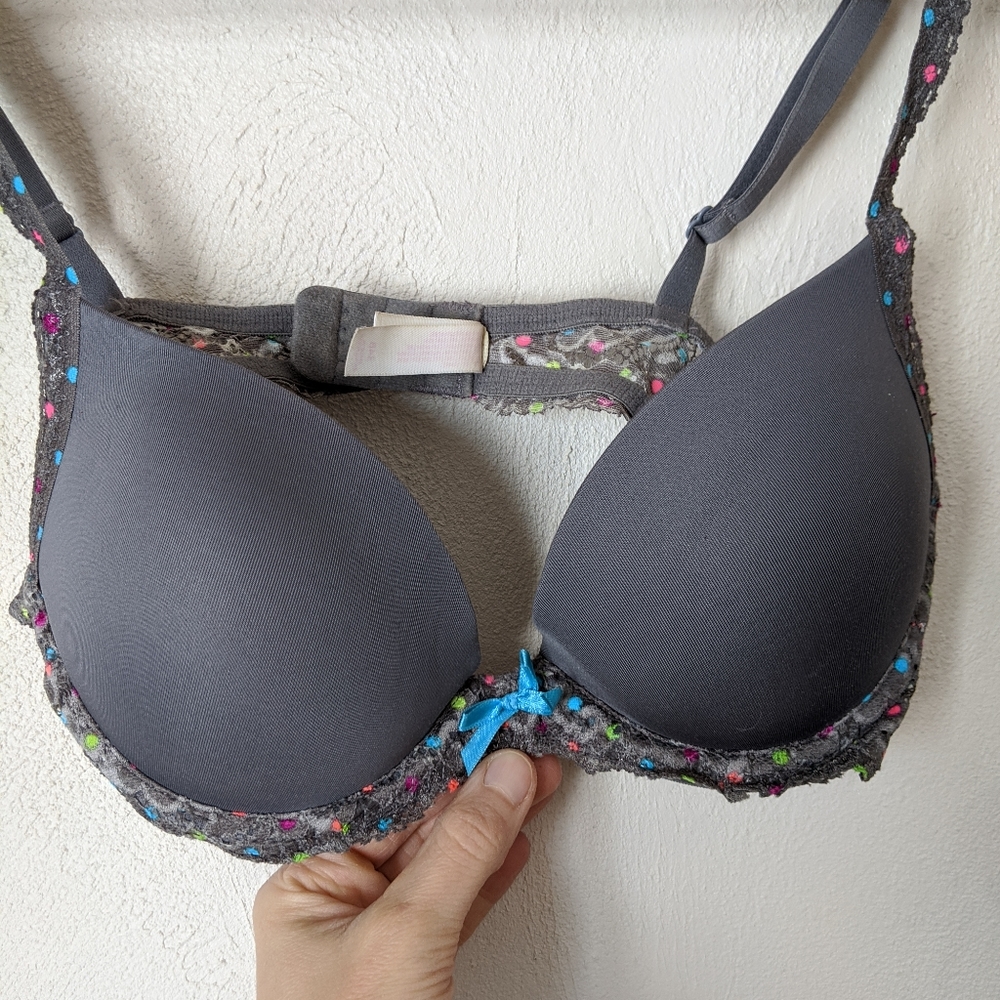 Grey lace and color push-up bra